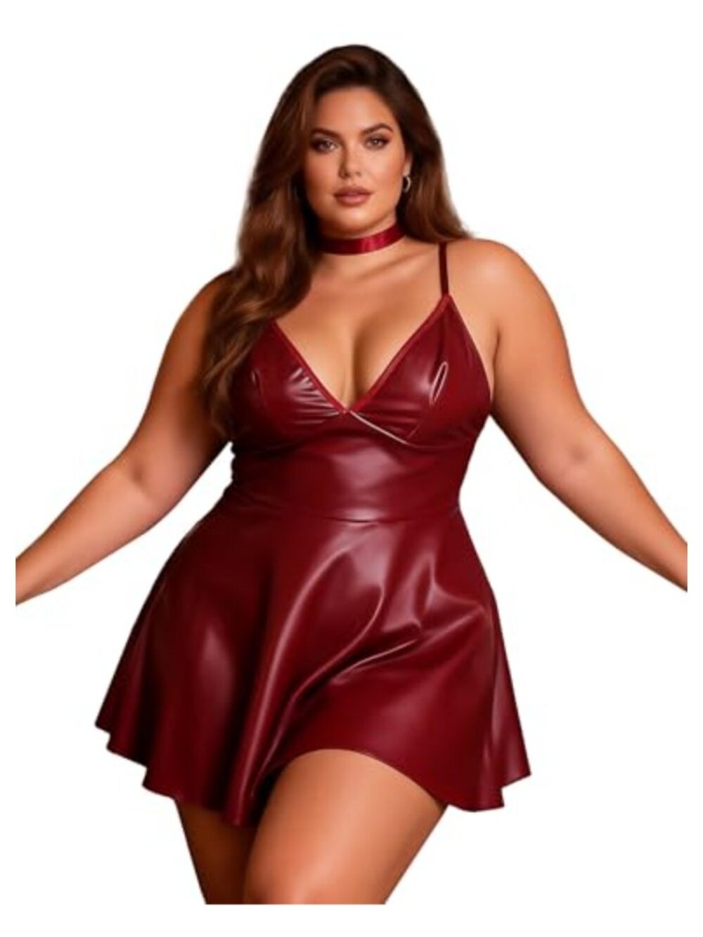 Sexy PU Leather Mini Dress V Neck Backless Sleeveless Bodycon Clubwear